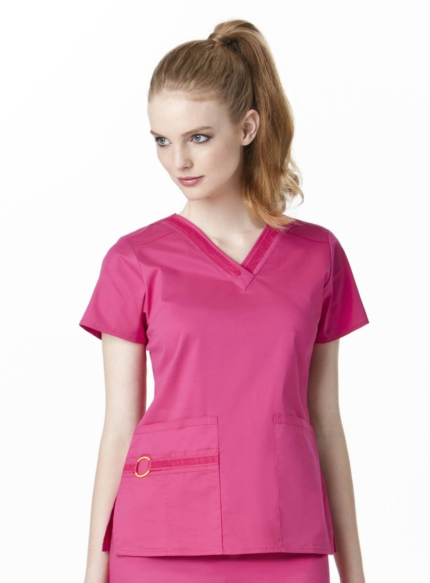 NEW WOMEN'S WONDERWINK FLEX TRIMMED NURSING UNIFORM SCRUB TOP TWO