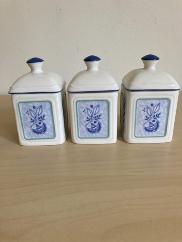 Vintage Villeroy & Boch Porcelain Canister Jam Jar Blue Flower Set of 3