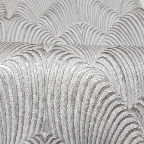 Arthouse wave light gray off white faux fabric textured wallpaper 3D illusion - Picture 12 of 14