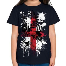 ENGLAND ST GEORGE CROSS ABSTRACT PRINT KIDS T-SHIRT TOP ENGLISH FLAG GEORGES DAY