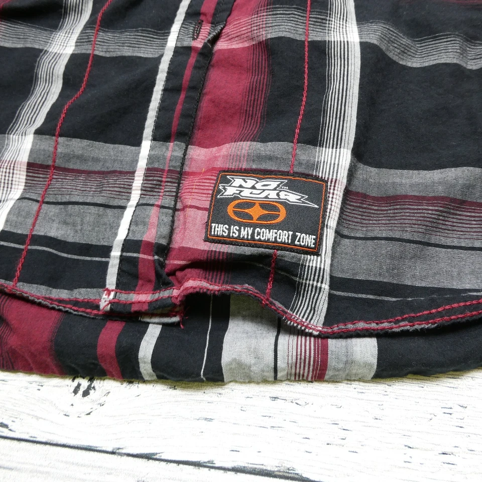 Camisa No Fear Talla Grande Roja Negra A Cuadros Abotonada Logo Bordado Y2K De Colección Foto 2 de 4