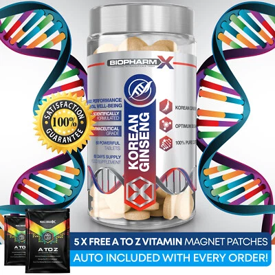 BIOPHARMX Red Korean Ginseng Tablets 10,000mg Maximum Strength Pure Red Panax Tablets