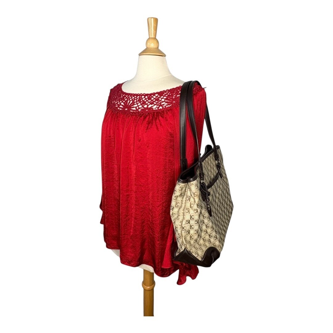 Liz Claiborne Tote Bag Monogrammed Satchel Purse Handbag Designer Neutral thumbnail 5