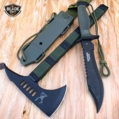 #ad 2PC Survival Tomahawk Tactical Throwing Hatchet Hunting AXE Knife Fixed Blade $29.95
