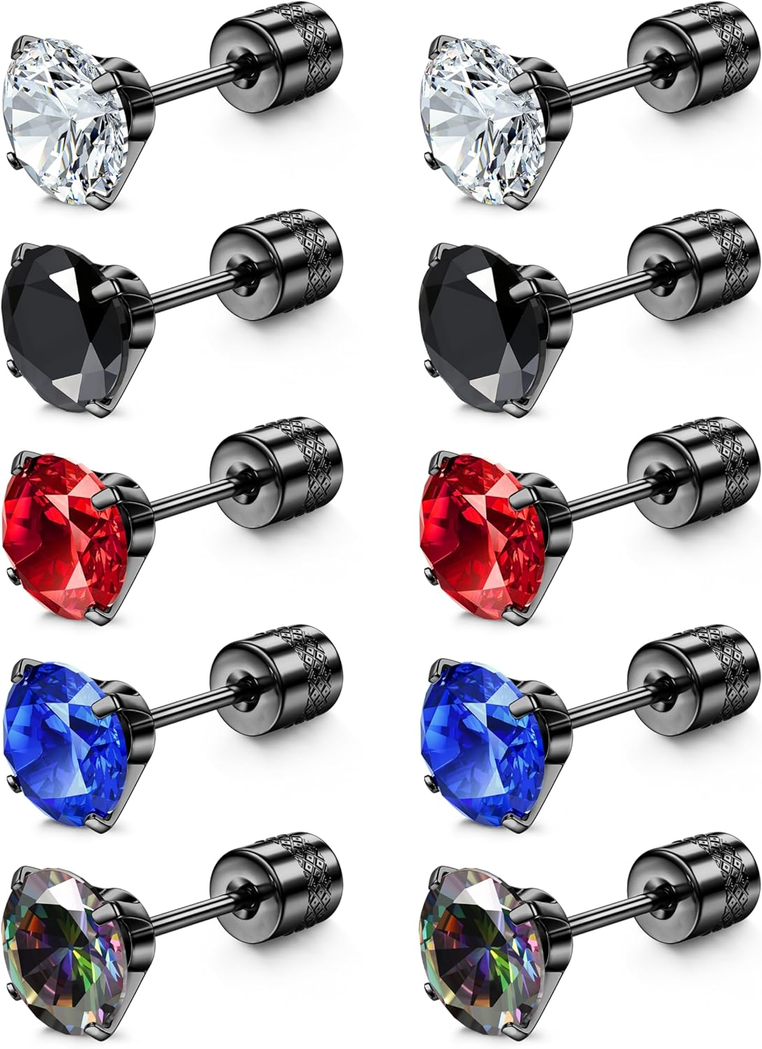 5 Pairs Hypoallergenic Threadless Flat Back Earrings for Men & Women - Surgical Steel