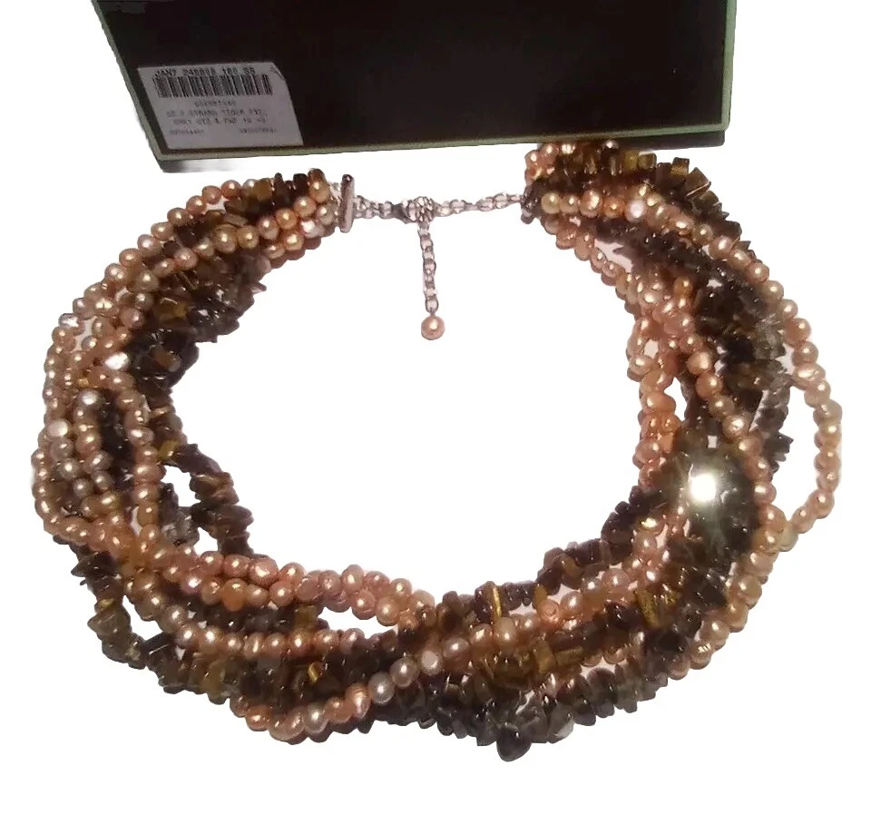 Colar de quartzo e olho de tigre pérola champanhe 7 fios FW declaração nunca usada - Imagem 4 de 4