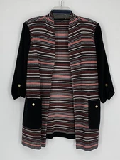 Ming Wang Black Coral Striped Jacket Cardigan 3/4 Sleeve Women’s Size Large