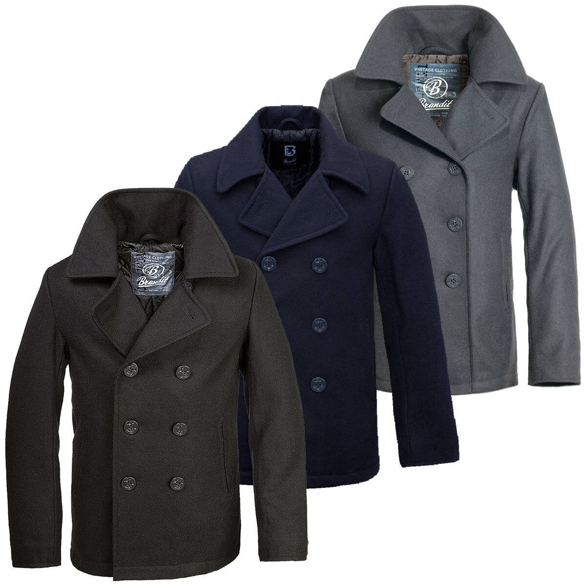 Veste Manteau Court Laine Homme Brandit Pea Coat Marine Homme