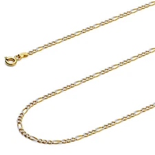 Wellingsale 14k Two Tone Gold Solid 1.8mm Figaro Pave Chain Necklace