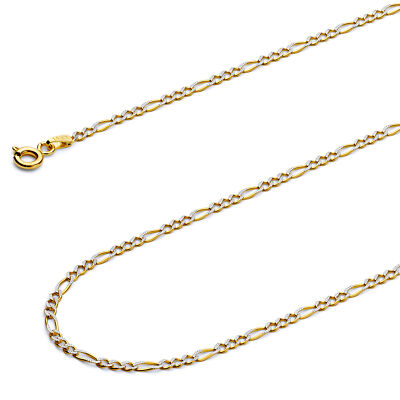 Wellingsale 14k Bicolor Gold Massive 1,8mm Figaro Pave Kette Halskette