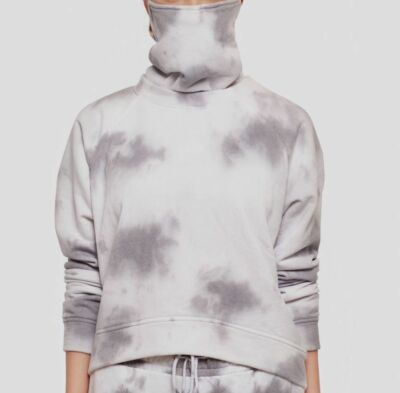 $98 Bam 17 Women's Gray Removable Mask Tie- Dye Crew-Neck Sweatshirt Size XS