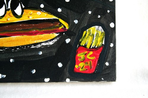 CHEESEBURGER IN SPACE Jr CHARLIE FAST OUTSIDER POLITICAL FOLK POP ART PAINTING - Picture 2 of 10