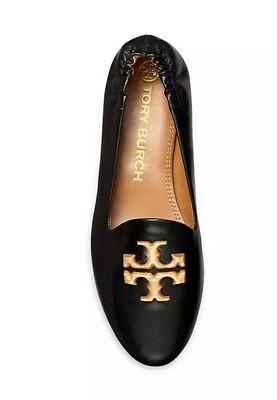Tory Burch Eleanor Logo Goat Leather Flat Loafers Shoes Perfect