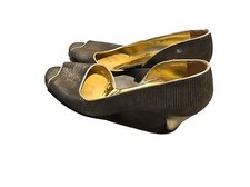 Vintage Pancaldi for Merlow Striped Metallic Peep Toe Heels Size 6