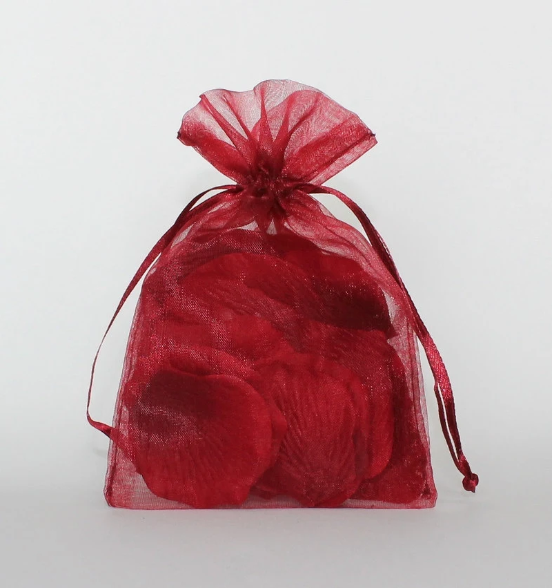 Organza Gift Bags, Burgundy Sheer Favor Bags with Drawstring for