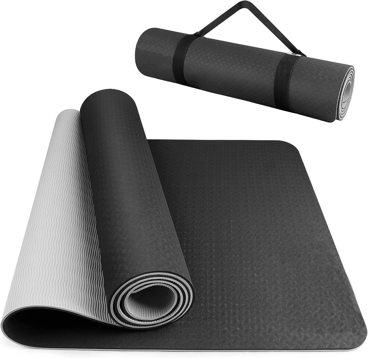 ECO FRIENDLY TPE YOGA MAT THICK WORKOUT EXERCISE NON SLIP GRIP 24X72  BLACK