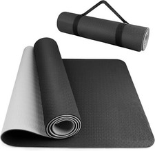 ECO FRIENDLY TPE YOGA MAT THICK WORKOUT EXERCISE NON SLIP GRIP 24"X72" BLACK
