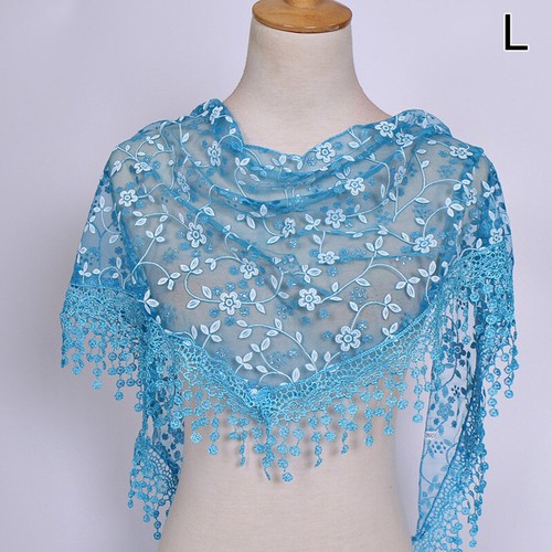 Women Lace Shawl Scarf Hijab Wrap Embroidered Tassel Turban Stole Headwear Gifts - Picture 24 of 31