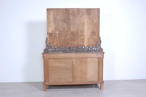Comò Liberty cassettiera grande specchio cornice dorata piano marmo verde - Foto 11 di 12