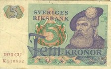 SWEDEN 5 Kronor 1970 Pick# 51b VF