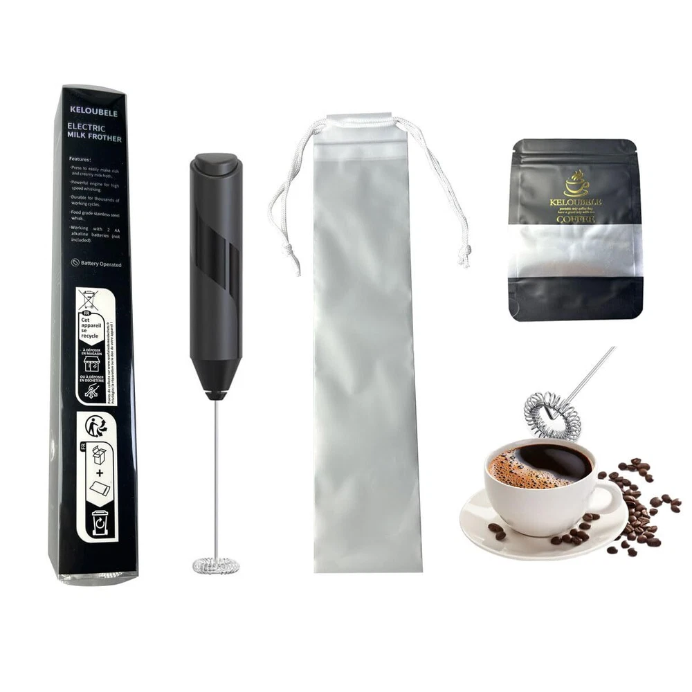 Milk Frother Wand with trip bag trip coffee bagHandheld Stainless Steel - Bat...