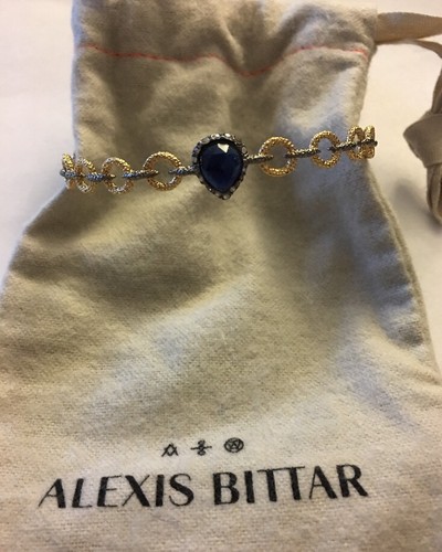 ALEXIS BITTAR Sapphire Blue Colored Crystal Link Bracelet Bangle NIB Brand New - Picture 2 of 4