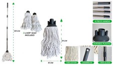 Cotton Floor Mop with 2 Reusable Heads, 120cm Steel Handle, Brand New