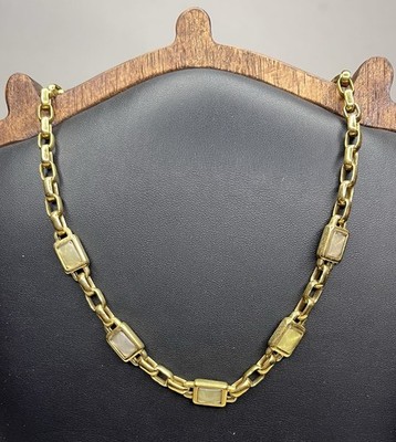 AJ Farvé (FI) Gold-Tone Necklace MOP-Like Stones Vintage Square Link 15 + (READ)