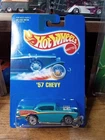 Vintage 1991 Mattel Hot Wheels Teal Blue '57 Chevy Collector #213 No Side Tampo