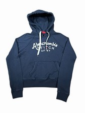 Y2k Abercrombie and Fitch Navy Blue Embroidered Logo Hoodie Women s Size Small