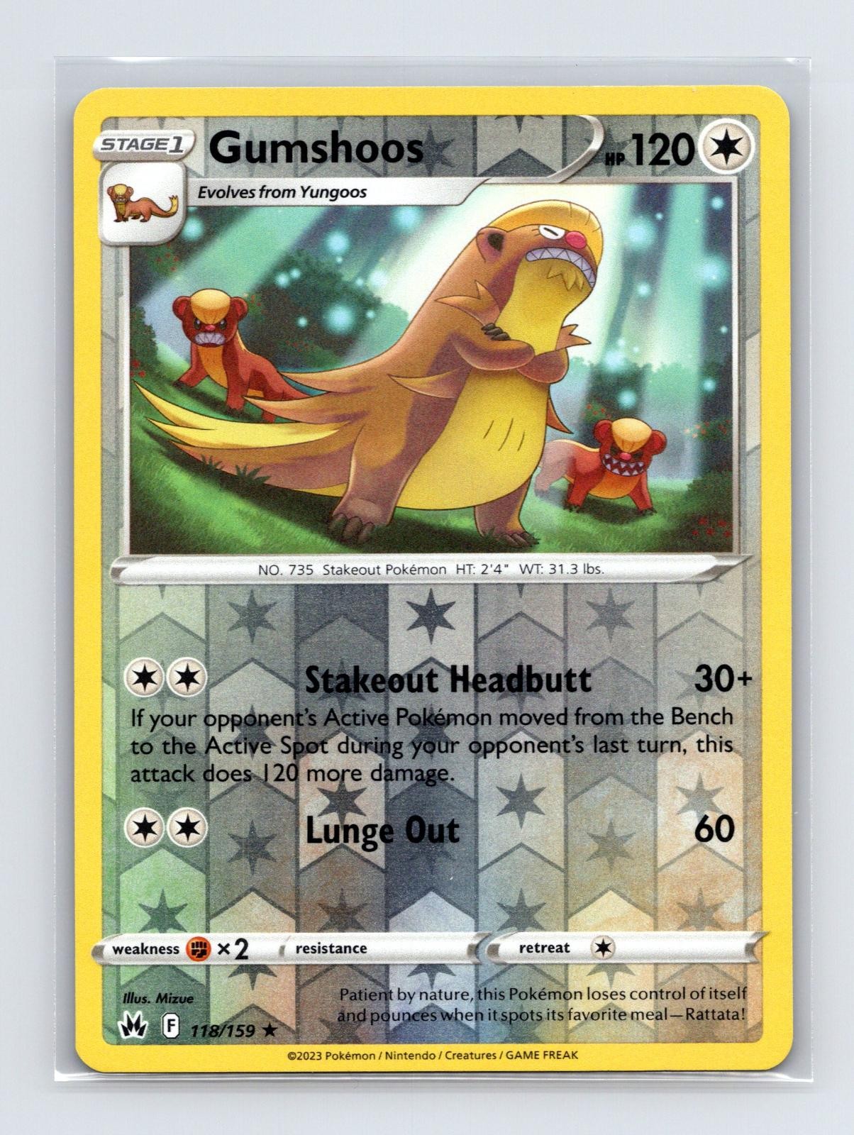Gumshoos 118/159 R Crown Zenith Pokemon Reverse Holo NM