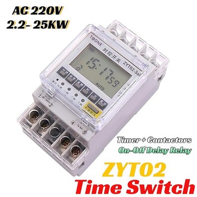 ZYT02 Time Switch AC 220V Timer + Contactors 2.2KW- 25KW On-Off Delay Relay Neu
