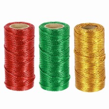 3 Roll 1.5mm Metallic Bakers String, Red/Green/Gold Tone, 164Yards Total