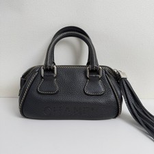 Chanel Black Calf Leather Bowling Handbag Letter Logo Vintage Top Handle Purse