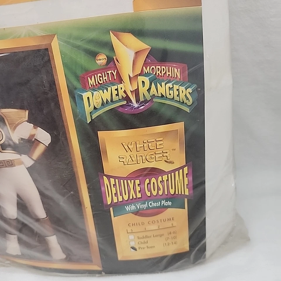 Костюм Power Ranger Deluxe белый детский виниловый сундук размер 10-12 маскировка Inc НОВЫЙ ЧИТАЙТЕ - Изображение 3 из 4