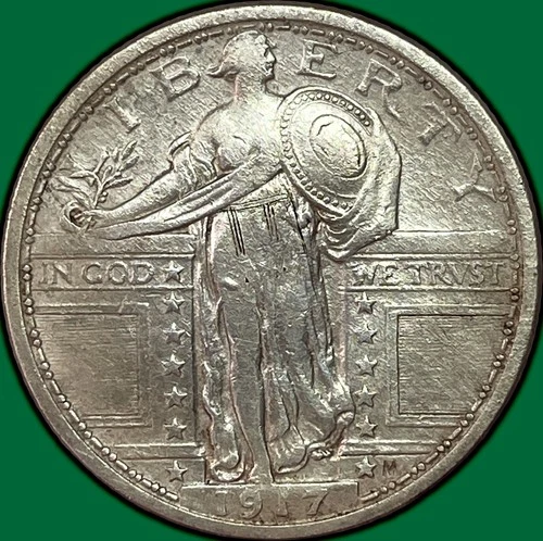 1917 Type 1 Standing Liberty Quarter Extremely Fine XF Coin, Graffiti #36520