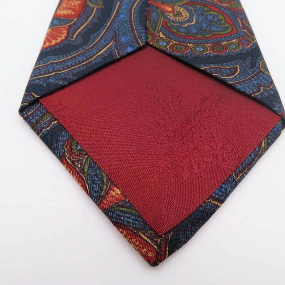 Corbata Burberry seda azul verde naranja cachemira 3,78" ancho 55" largo Inglaterra Foto 4 de 4