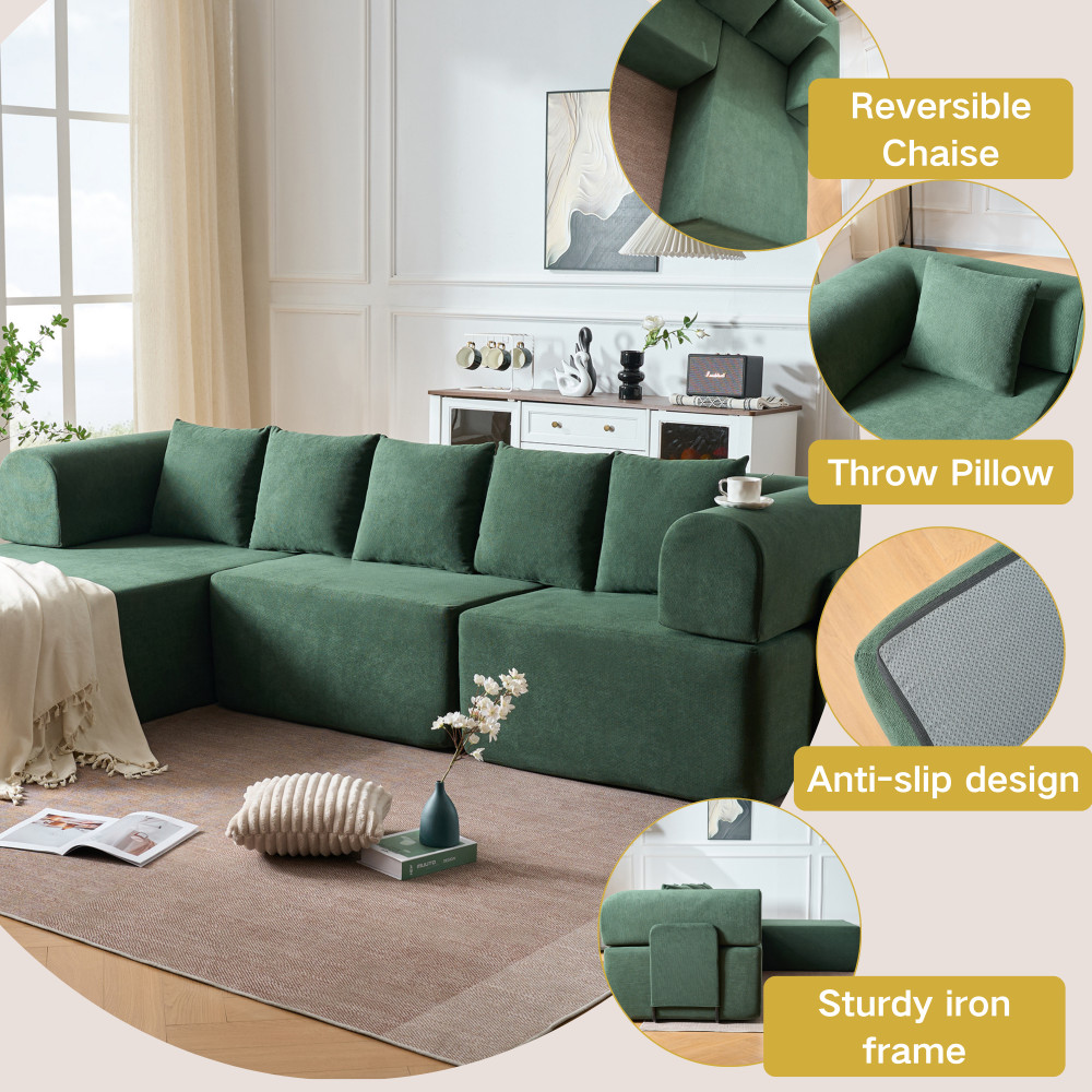 Green 106" Modular Sectional Sofa Sectional Couch Boneless Couch Compressed Sofa