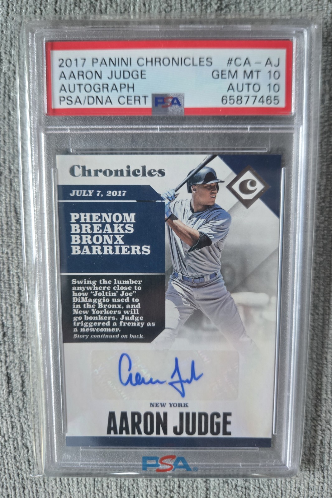 2017 PANINI CHRONICLES AARON JUDGE AUTOGRAPH #CA-AJ PSA 10 GEM MT AUTO 10 view 1