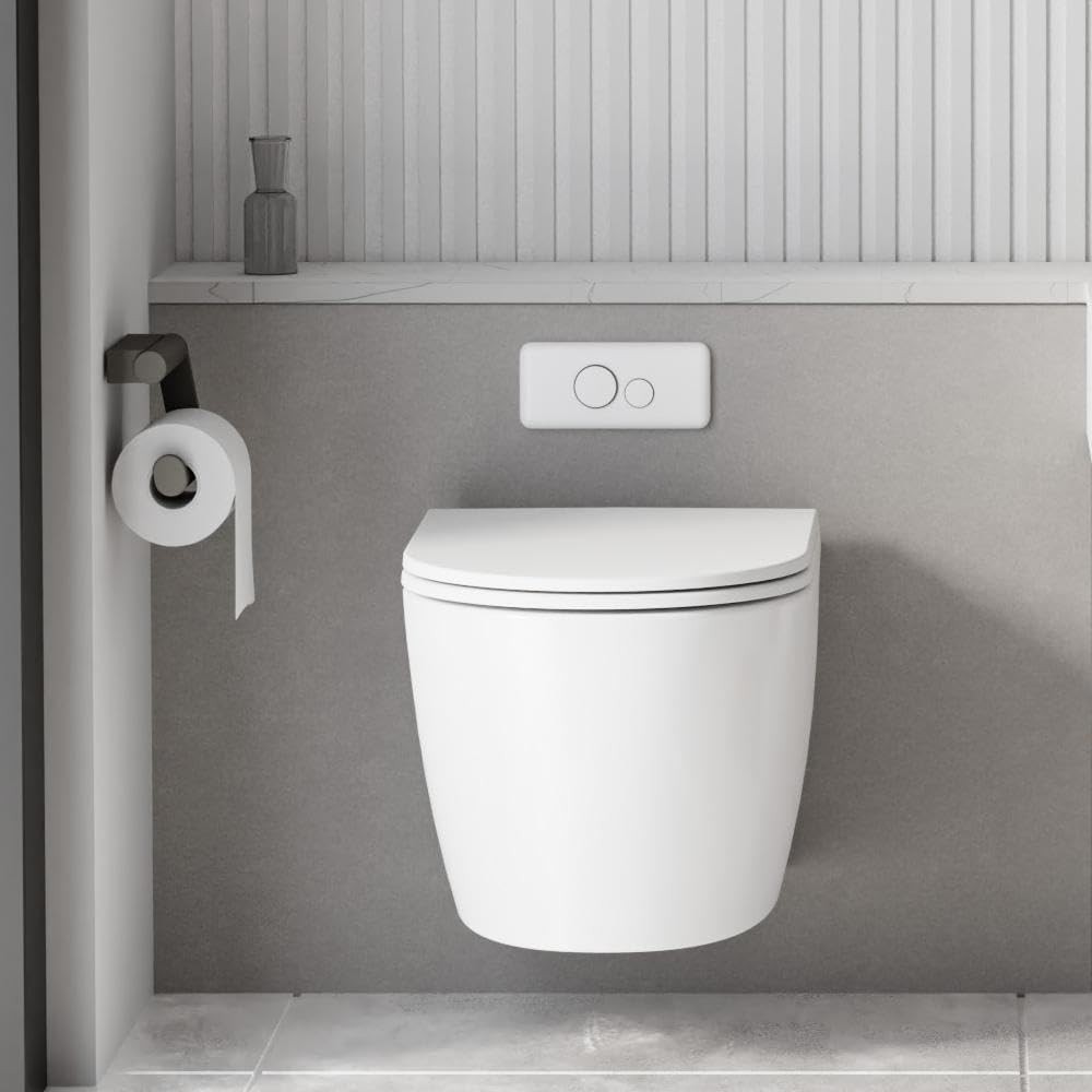 Wall-Mounted Ceramic Toilets w/ PP Soft-Close Lid Space-Saving Compact Bathroom