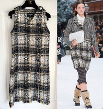 $7150 CHANEL 19K RUNWAY MULTICOLOR TWEED FRINGE TRIM DRESS 34 XS