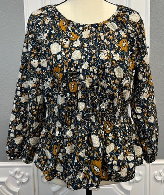 Universal Thread Floral Long-Sleeve Blouse- Women's Medium