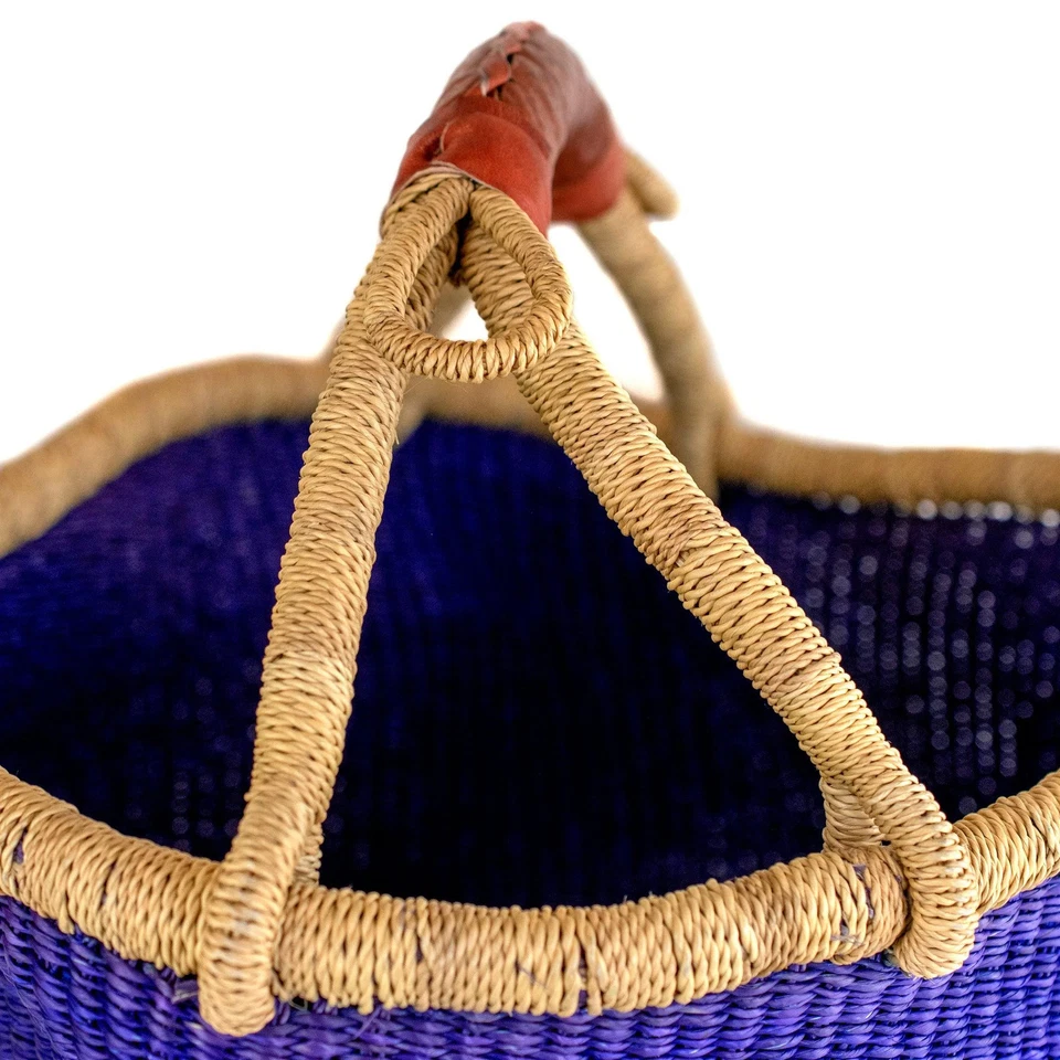 Cesta Bolga Ghana, azul cobalto, tamaño grande africana hecha a mano Foto 3 de 4