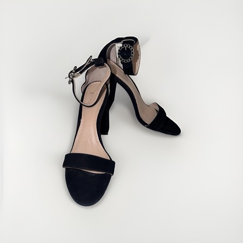 Maje Faria Black Suede Block Heel Sandals 40 US 9 Crystal Buckle Portugal JB2