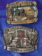 Set of 2Vintage TRUCK DRIVER Themed BELT BUCKLES