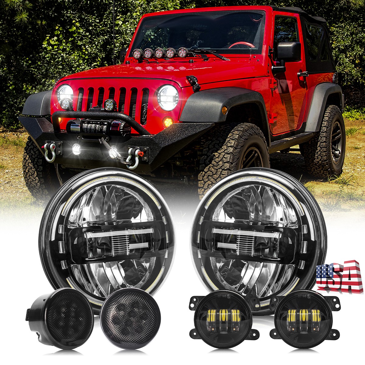 For Jeep 2007-2017 Wrangler JK 7" Halo Headlight Driving Fog Turn Signal Lamps