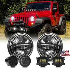 For Jeep 2007-2017 Wrangler JK 7" Halo Headlight Driving Fog Turn Signal Lamps