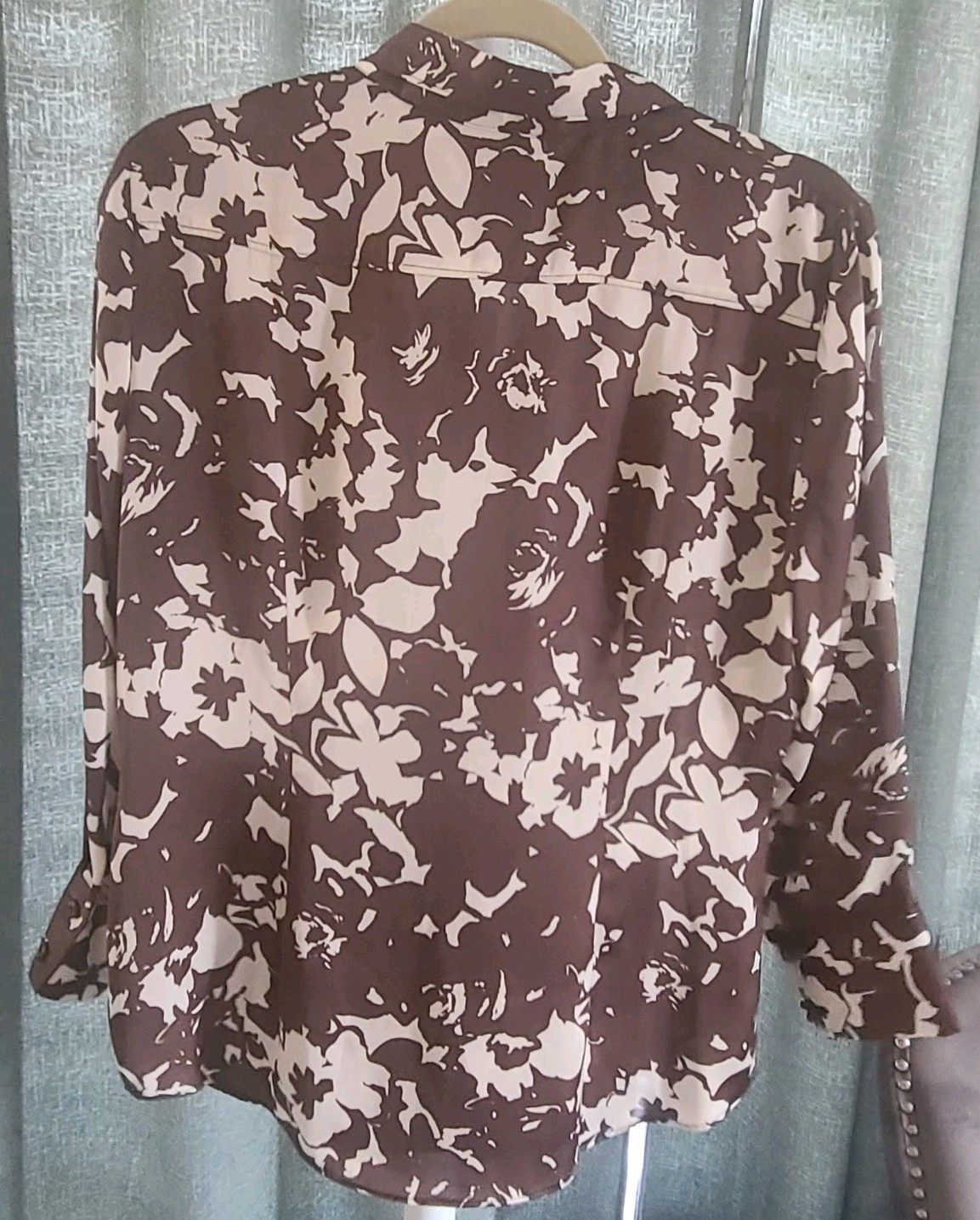 New York & Company Women’s Top LG Brown 3/4 Sleeves Floral Button Up Office NWT