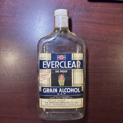 Everclear Grain Alcohol 1 Pint Advertising Bottle With Paper Label - Empty