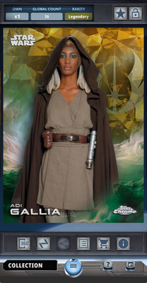 Topps Digital Star Wars Card Trader Legendary Adi Gallia Gold Sapphire 50cc!!